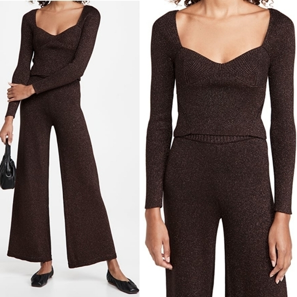 New Staud Cerro Metallic Brown Sweater Top Size Large - Picture 1 of 16